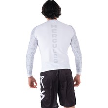 Hercules Fight Gear Beyaz Uzun Kollu Rashguard - Unisex Dövüş ve Antrenman Üstü  (Bjj, Mma, Kick Boks, Crossfit, Fitness)