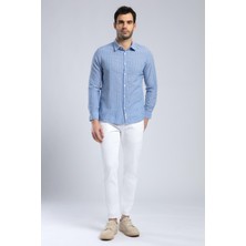 Lee Cooper Nısjos Erkek Uzun Kol Dokuma Gömlek Mavi