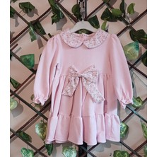 Butik Kız Çocuk Çiçek Yakalı Elbise Fiyonklu