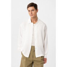 Antioch Beyaz Oversize Dokulu Erkek Gömlek