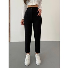 Bikelife Kadın Yüksek Bel Lastikli Havuç Kesim Pensli Kumaş Pantolon