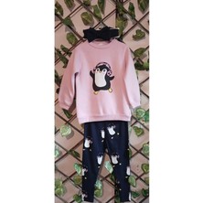 Butik Kız Çocuk Penguen Baskılı Alt Üst Tayt Takım