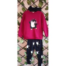 Butik Kız Çocuk Penguen Baskılı Alt Üst Tayt Takım