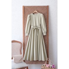 Küçüğüm Butik Tesettür Soft Açık Yeşil Poplin Kloş Elbise