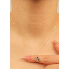 1,65 gr (Gram)  Damla Mavi Taşlı  Kolye  45 cm 14 Ayar Altın