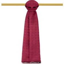 Bordo Kelebek Monogram Desen Ipek Pamuk Şal