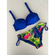 Kadın Saks Mavi Taş Işlemeli Astarlı Bikini Takım HZL25S-LC3334