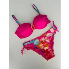 Kadın Fuşya Taş Işlemeli Astarlı Bikini Takım HZL25S-LC207