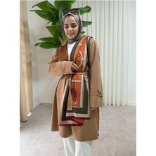 Aselim Hijap Moda Süet Yumuşak Kemerli Ceket-Trençkot Kap Kahve