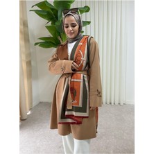 Aselim Hijap Moda Süet Yumuşak Kemerli Ceket-Trençkot Kap Kahve