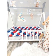 Lucky Kids 200 cm Örgü Korumalık Lacivert-Bebemavi-Kırmızı-Beyaz 4'lü Örgü Beşik Koruyucu