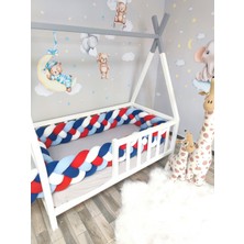 Lucky Kids 200 cm Örgü Korumalık Lacivert-Bebemavi-Kırmızı-Beyaz 4'lü Örgü Beşik Koruyucu