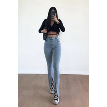 ByCukurovaFrango 11099 Ön Yırtmaçlı Yüksek Bel Kot Pantolon