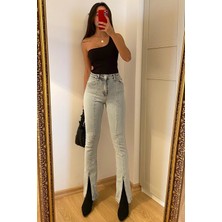 ByCukurovaFrango 11099 Ön Yırtmaçlı Yüksek Bel Kot Pantolon