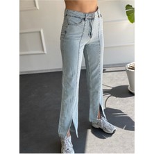 Yırtmaçlı Buz Mavi Palazzo Jean