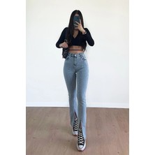 ByCukurovaFrango 11099 Ön Yırtmaçlı Yüksek Bel Kot Pantolon