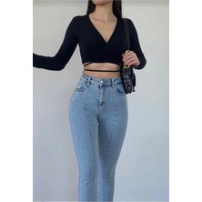 ByCukurovaFrango 11099 Ön Yırtmaçlı Yüksek Bel Kot Pantolon