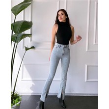 ByCukurovaFrango 11099 Ön Yırtmaçlı Yüksek Bel Kot Pantolon