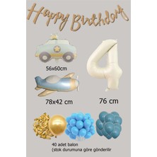 Retro Renk Uçak Polis Arabalı Folyo Balon Seti Parti Eğlence Kutlama