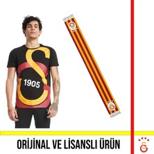 Galatasaray Lisanslı Siyah Büyük Logolu T-Shirt ve Çubuklu Atkı