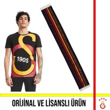 Galatasaray Lisanslı Siyah Büyük Logolu T-Shirt ve Çizgili Siyah Şal Atkı