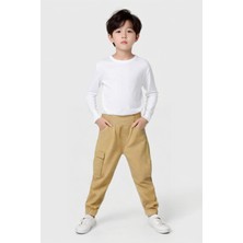 Trend Bebe Butik Erkek Çocuk Bej Renkli Kargo Cepli Bağcıklı Lastikli Paça Eşofman Altı Okul Pantolonu
