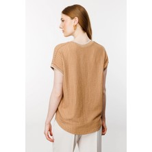 On Fashion V Yaka Kendinden Kabartmalı Bluz