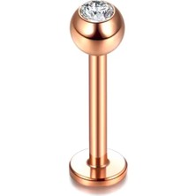 Bylin Cerrahi Çelik Minik Zirkon Taşlı Rosegold Labret Piercing -Bar Kalınlığı 1,2mm-Top Çapı 3mm-1 Adet