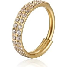 Bylin 316 L Cerrahi Çelik Çift Zirkon Taşlı, Kilitli Halka Piercing-Çap 8mm- 1 Adet