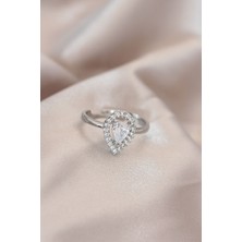 Shopzum Ayarlamalı Silver Renk Metal Zirkon ve Kristal Taşlı Damla Model Yüzük