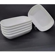 6 Adet Beyaz Melamin Kayık Tabak 14X10CM Orta Boy Salata Tabağı