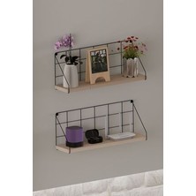 Milenay Minimalist Tasarım Metal Askılı Ahşap Raf - Kahverengi Renkli 48 cm Genişlikte Modern Şıklık