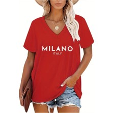 Mercoledi Kadın  Baskılı Kadın Oversize V Yaka T-Shirt Salaş