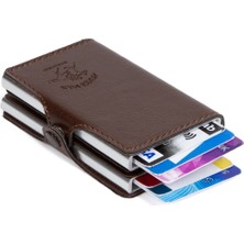 Newish Kahverengi Deri Rfıd Alüminyum Çift Mekanizmalı Kartlık ve Cüzdan NEW027