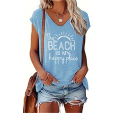 Mercoledi Kadın  Baskılı Kadın Oversize V Yaka T-Shirt Salaş