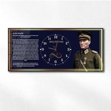 Yatay Ortadan Saatli Vatan Temalı Cam Tablo 038