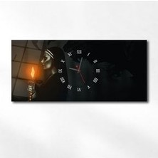 Yatay Ortadan Saatli Sanat ve Doğa Temalı Cam Tablo 028