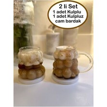 2 Li Kulplu Boncuk Bardak Şekilli Bardak Seti | Kahve ve Sunum Bardağı Borosilikat