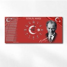 Atatürk ve Istiklal Marşı Yatay Ortadan Saatli Vatan Temalı Cam Tablo 012