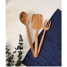Zeytin Ağacı El Yapımı 3 Parça Tahta Kaşık Seti