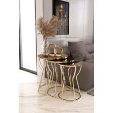 Kum Saati 3'lü Zigon Sehpa Gold Kaplama Bronz Ayna