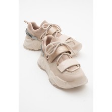 Luvi LULEN Bej Rose Sim Yazılı Cırtlı Kadın Spor Sneakers