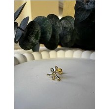 Stainles Steel Çelik Çiçek Piercing- Altın Kaplama Küpe- Zirkon Taşlı Zarif Piercing