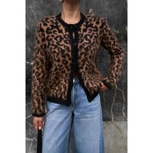 Kahve-Siyah Leopar Desenli Hırka