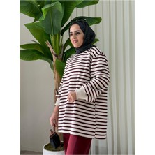 Aselim Hijap Moda Çizgili Sweat Balon Kol Ikili Takım Bordo