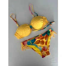 Kadın Sarı Taş Işlemeli Astarlı Bikini Takım HZL25S-LC207