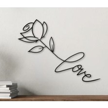 Love Yazılı Gül Desenli Duvar Süsü - 3D Plastik Romantik Dekor
