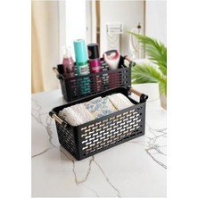 Belirtilmemiş 2'li Set Çok Amaçlı Şık Organizer Plastik Sepet, Buzdolabı ve Banyo Organizer, 27X15X12CM, Siyah
