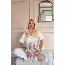 Pijama Evi Ekru Twilight Glow Desenli Bambu Önden Düğmeli Kısa Kol Pijama Takımı