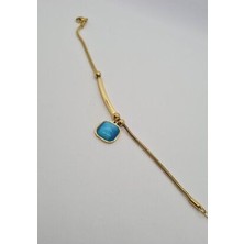 Gold Kare Mavi Taşlı Bileklik